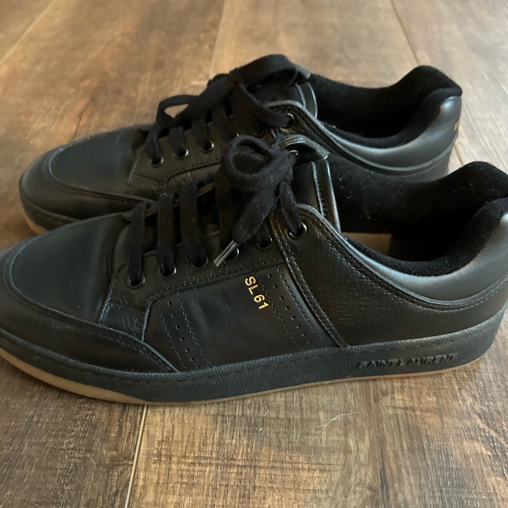 Saint Laurent Black Leather Sneakers with Gum Sole - Picture 4 of 5